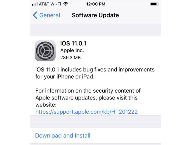 iOS 11.0.1 Update For iPhone and iPad