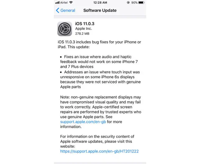 iOS 11.0.3 Bug Fix Update