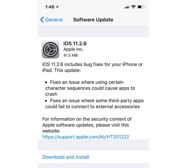 Apple iOS 11.2.6 Update for iPhones and iPads