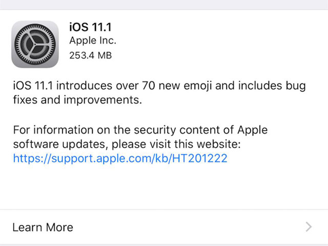 Apple iOS 11.1 roll out 