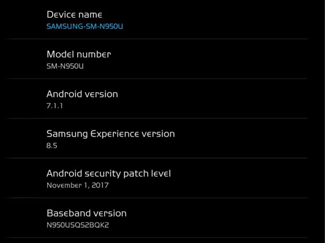 AT&T Galaxy Note 8 November Security Patch