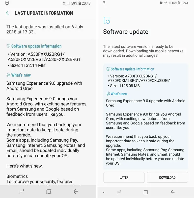 Galaxy A8 and A8+ Android 8.0 Oreo Update