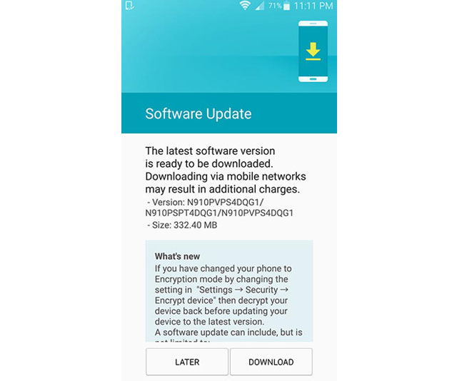 Sprint Galaxy Note 4 July Month Security Update