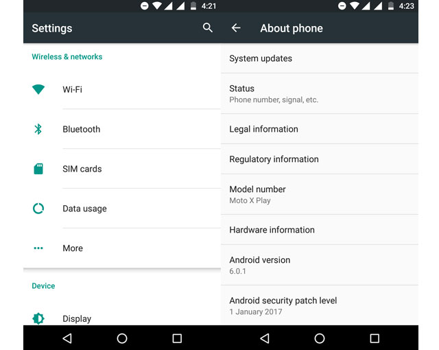 Stock Android Setting Menu UI