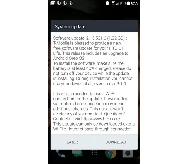 T-Mobile HTC U11 Life Android Oreo Update