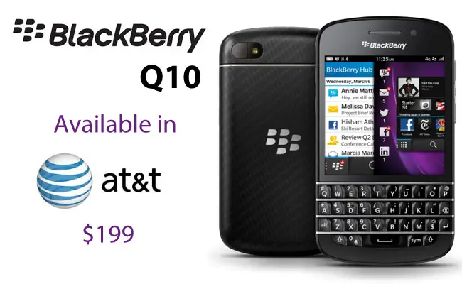 Blackberry Q10 available in AT&T for $199