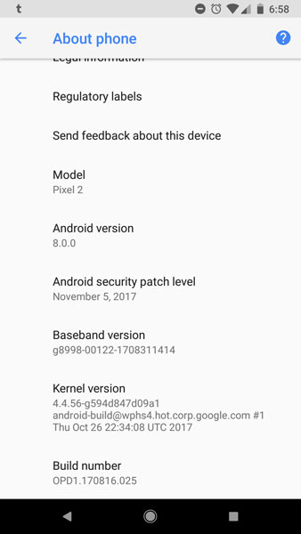 Google Pixel 2 November Security Patch