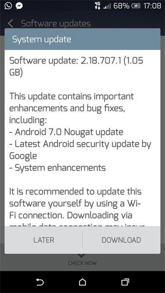 HTC One A9 Android Nougat Update in India