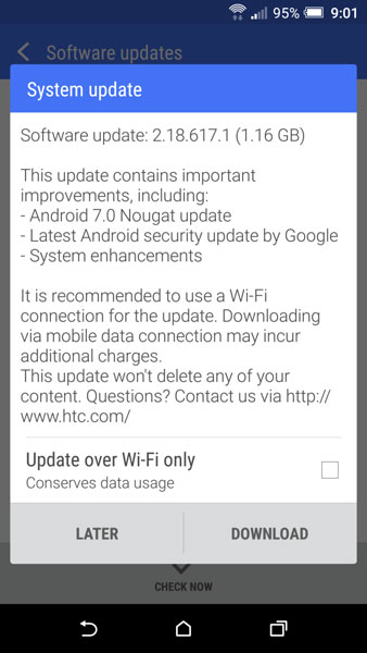 Android 7.0 Nougat Update For HTC One A9