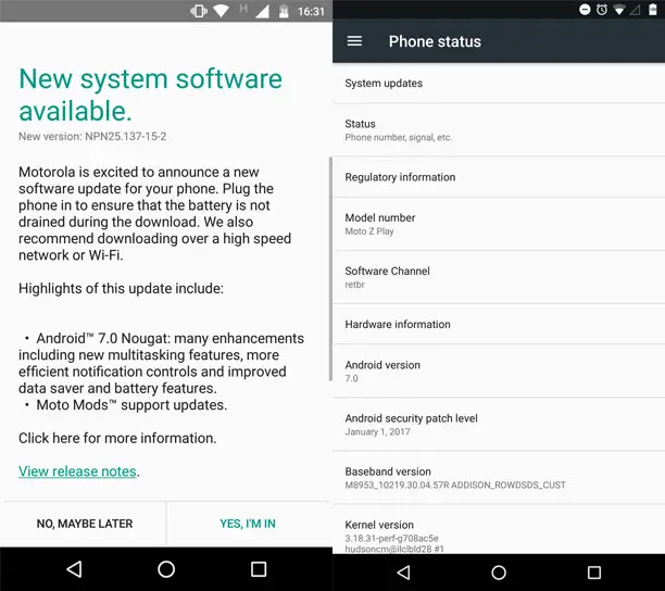 Moto Z Play Nougat Update India and Brazil