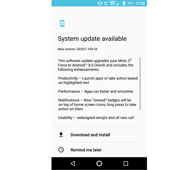 Moto Z2 Force Verizon Android Oreo Update