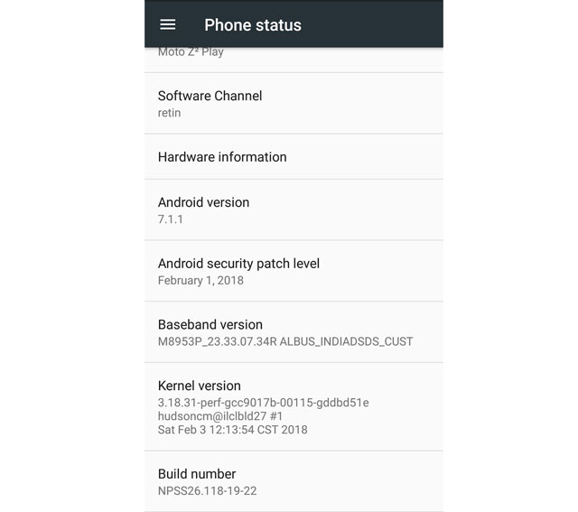Moto Z2 Play Feb 2018 Security Patch Update