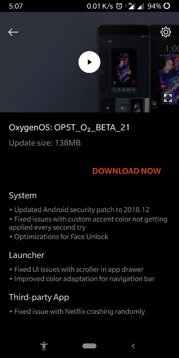 Open Beta 21 and 23 Update for OnePlus 5T and 5