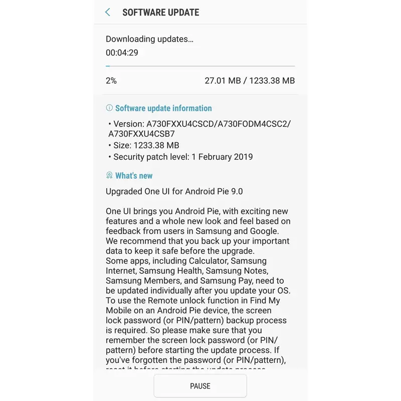 Galaxy A8 Plus Android Pie Update India