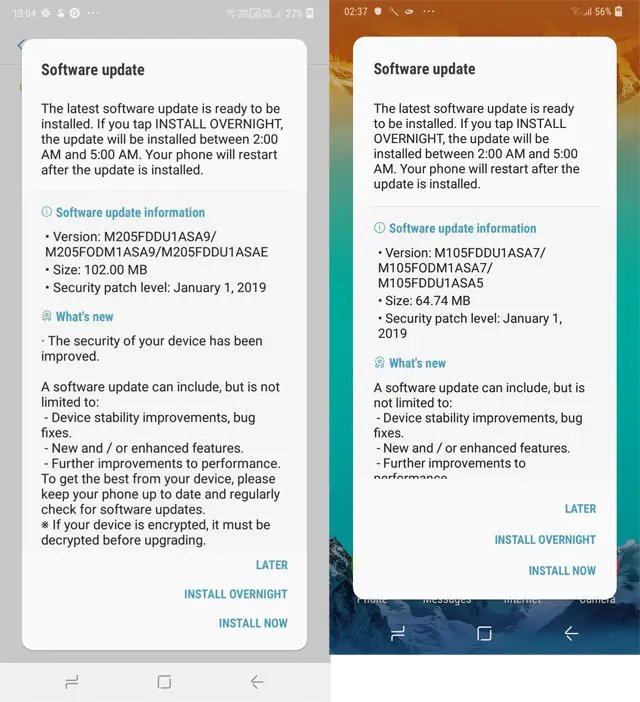 Samsung Galaxy M10 and M20 January Patch