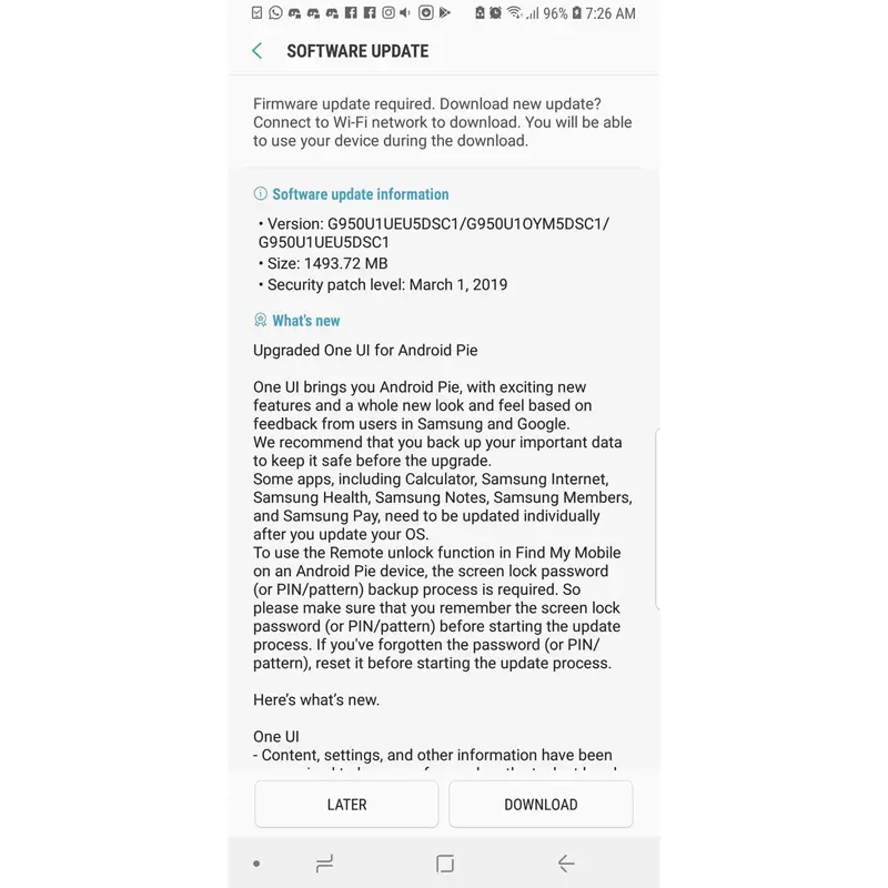 US Unlocked Samsung Galaxy S8, S8+, Note 8 Pie Update