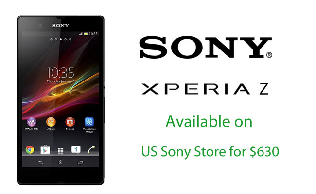 Sony Xperia Z sale for $630 in US Sony Store