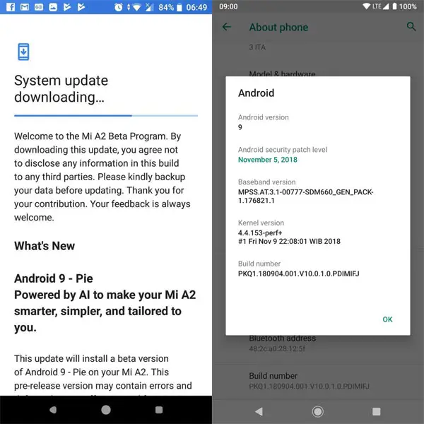 Xiaomi Mi A2 Android 9 Pie Beta Update
