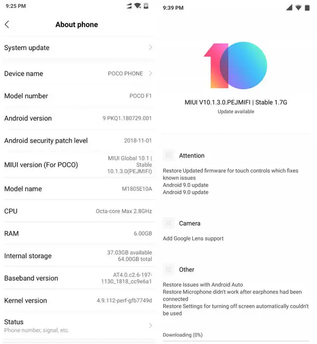 Xiaomi Poco F1 Android Pie Stable Update