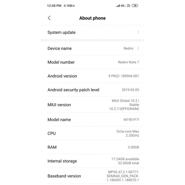 Redmi Note 7 MIUI 10.2.7.0 Update